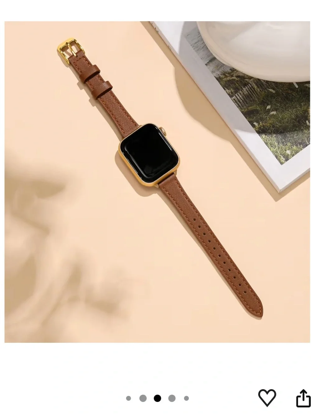 Leather Strap Smartwatch with Gold Case - Brown